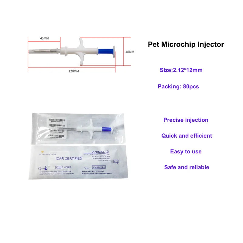 Kit of 80 Rfid Tag Microchip Transponder 2.12*12mm with Injector for Dog Cat Identification