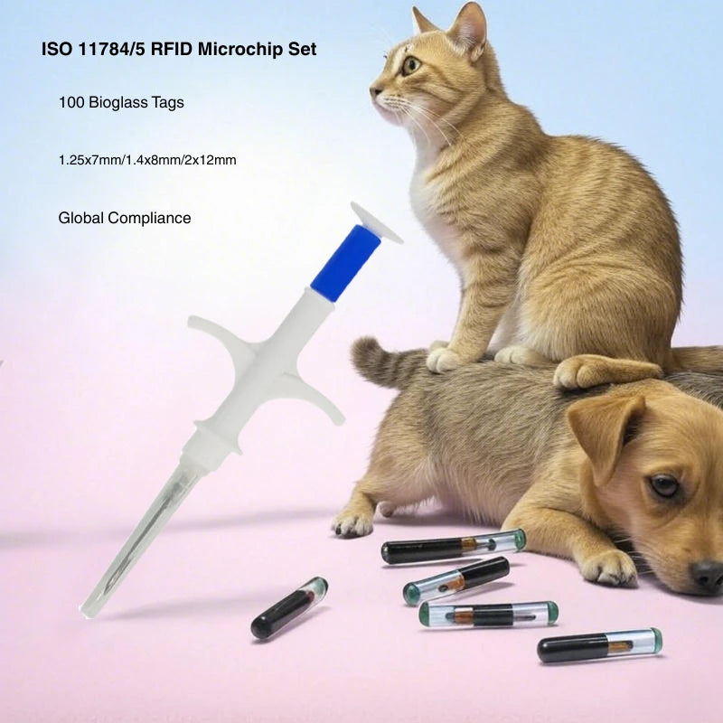 ISO 11784/11785 RFID Microchip Kit (100-Piece Set) - 2.12/1.4/1.25mm Sterile Implants for Small Animals and Birds