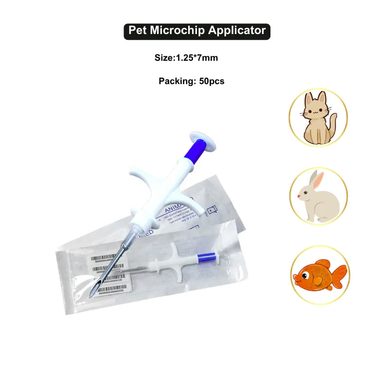 Secure Pet Identification Tag with 1.25*7mm Microchip Injector X50 for Pet Injection Farm Management Solution