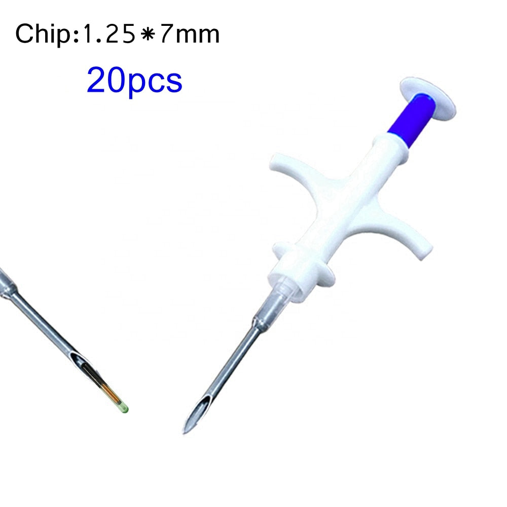 Fish Id Tag Smallest Microchip 1.25*7mm with Applicator Set X20 Bioglass Transponder Pet Chip Implanter for Animal Registry
