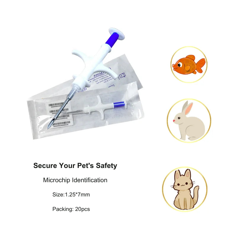 20pcs Rfid Microchip 1.25*7mm Smart Card Animal Id Tag with Applicator for Pet Injection Farm Management
