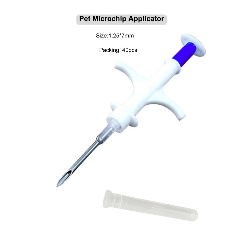 40x Glass Microchip 1.25*7mm Smart Pet Chips Animal Id Tag with Needle Injector Veterinary Syringes for Pet Farm Management