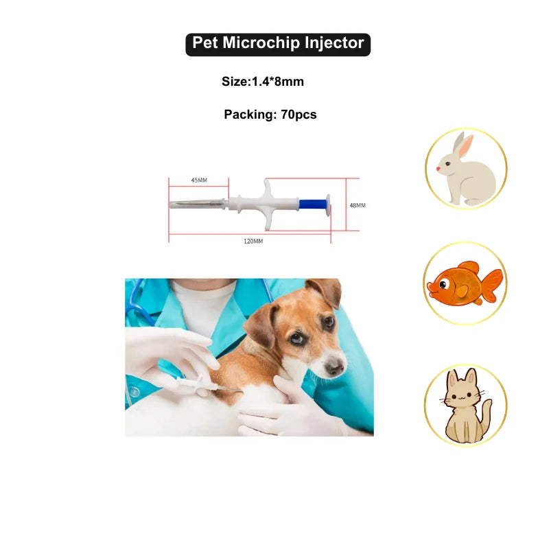 70pcs Glass Transponder Microchip RFID Smart Card with Animal ID Tag 1.4*8mm for Pet Injection