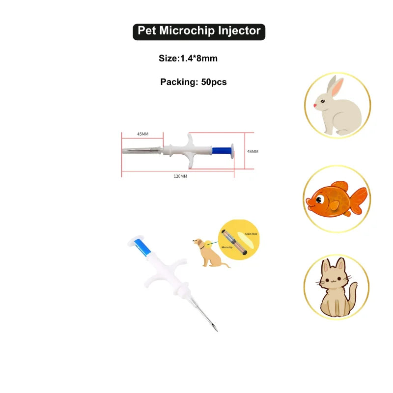 For Pet Injection Animal Identification Tag with 1.4*8mm Microchip Injector X50