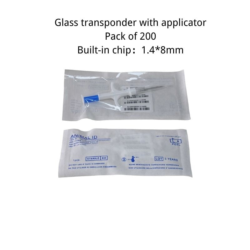 Glass Transponder Capsule 1.4*8mm Smart Microchip RFID Pet Id Tags with applicator Pack of 200 Animal Identification