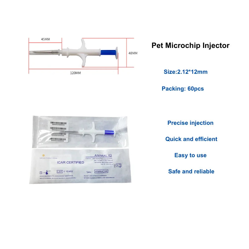 Secure Your Livestock Pack of 60 Animal Id Tags with Applicator and 2.12*12mm Pet Microchip