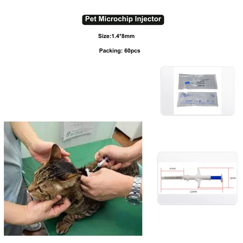 Unit of 60 Animal Id Tags with Applicator 1.4*8mm Pet Microchip for Bird & Turtle Injection