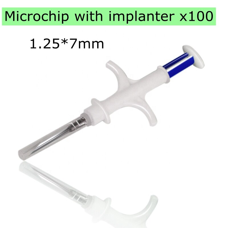 1.25*7mm Microchip Implant Fish Id Tags Iso Standard Pet Chip Glass Injector Rfid Syringe Set X100 for Small Animals Injecting